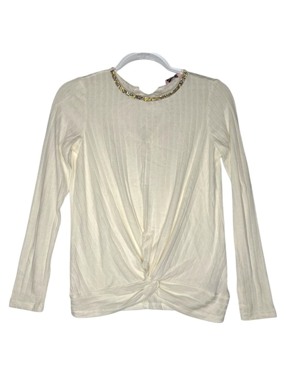 Juicy Couture Womens XS Ivory Jeweled Neck Twist Front Long Sleeve Top NWT